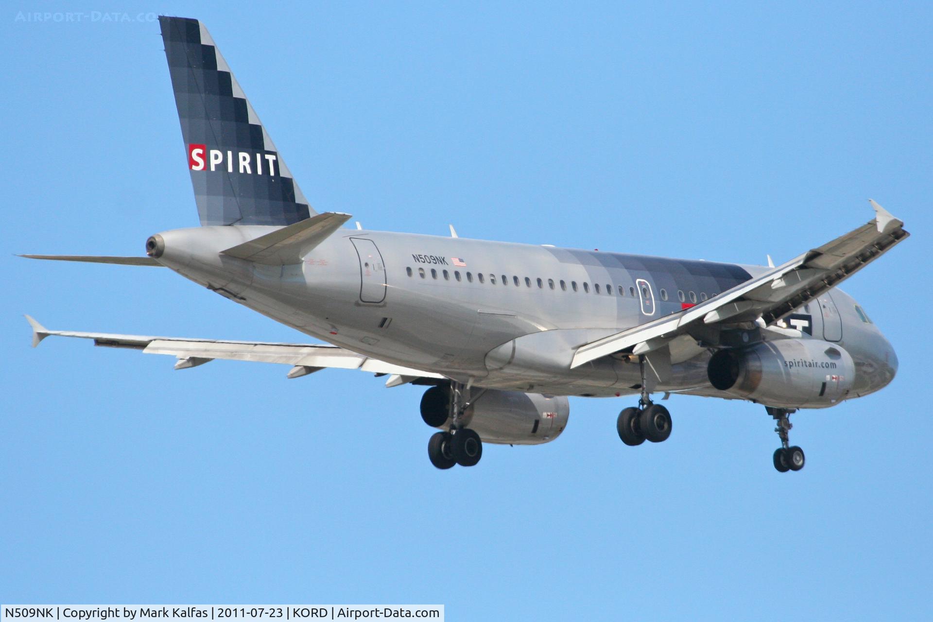 N509NK, 2005 Airbus A319-132 C/N 2603, Spirit Airlines Airbus A319-132, N509NK RWY 10 approach KORD.