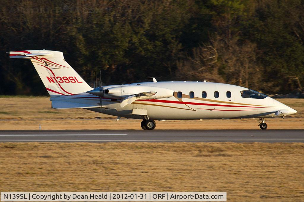 N139SL, 2005 Piaggio P-180 C/N 1104, DEC Leasing LLC 2005 Piaggio P-180 Avanti N139SL (FLT VNR139) rolling out on RWY 23 after arrival from Palm Beach Int'l (KPBI). It was originally scheduled to go direct to Laurence G Hanscom Field (KBED) - Bedford, MA, but was diverted here.