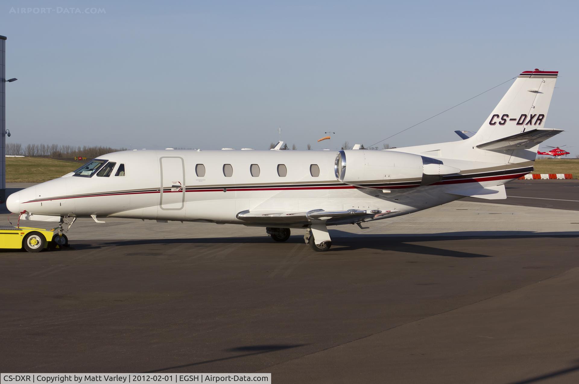 CS-DXR, 2007 Cessna 560 Citation Excel C/N 560-5748, About to be towed into the SaxonAir hangar.