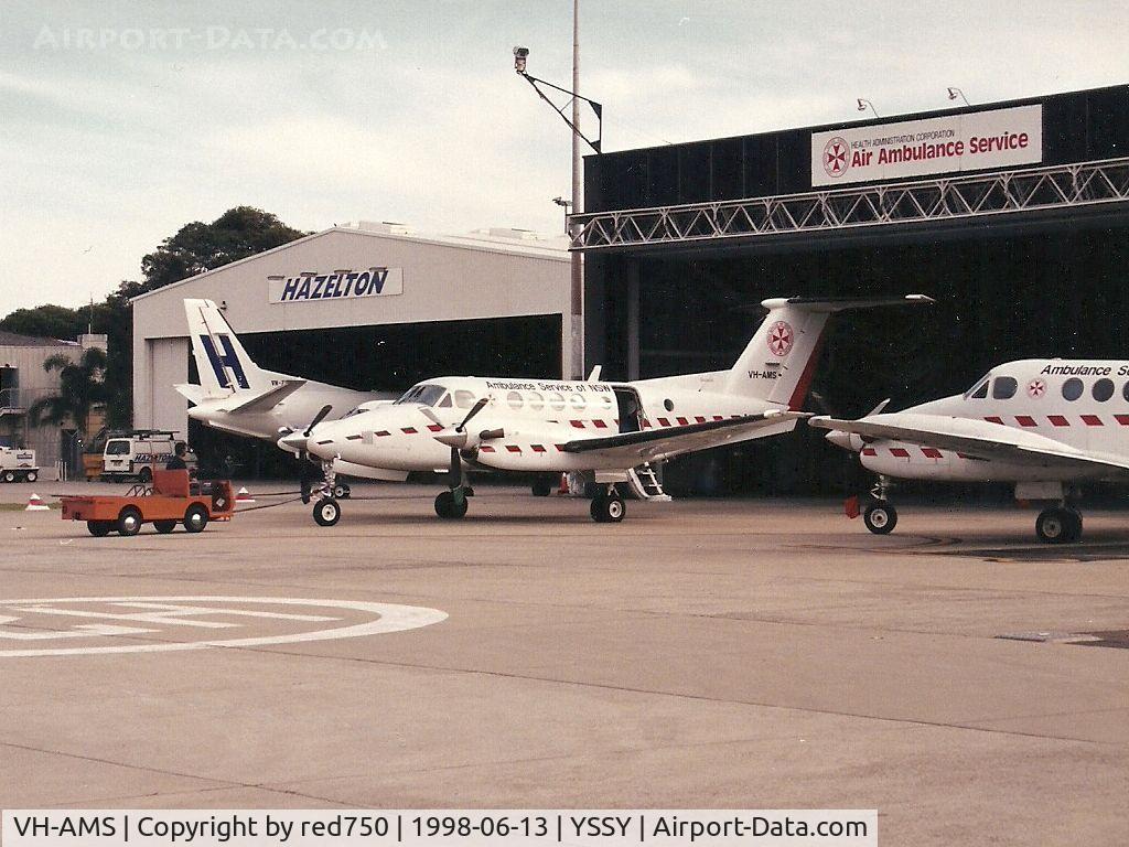VH-AMS, 2003 Raytheon B200 King Air C/N BB-1814, Air Ambulance KingAir VH-AMS at the Sydney base, photograhed by Edwin van Opstal, displayed with permission. Scanned from a color print.