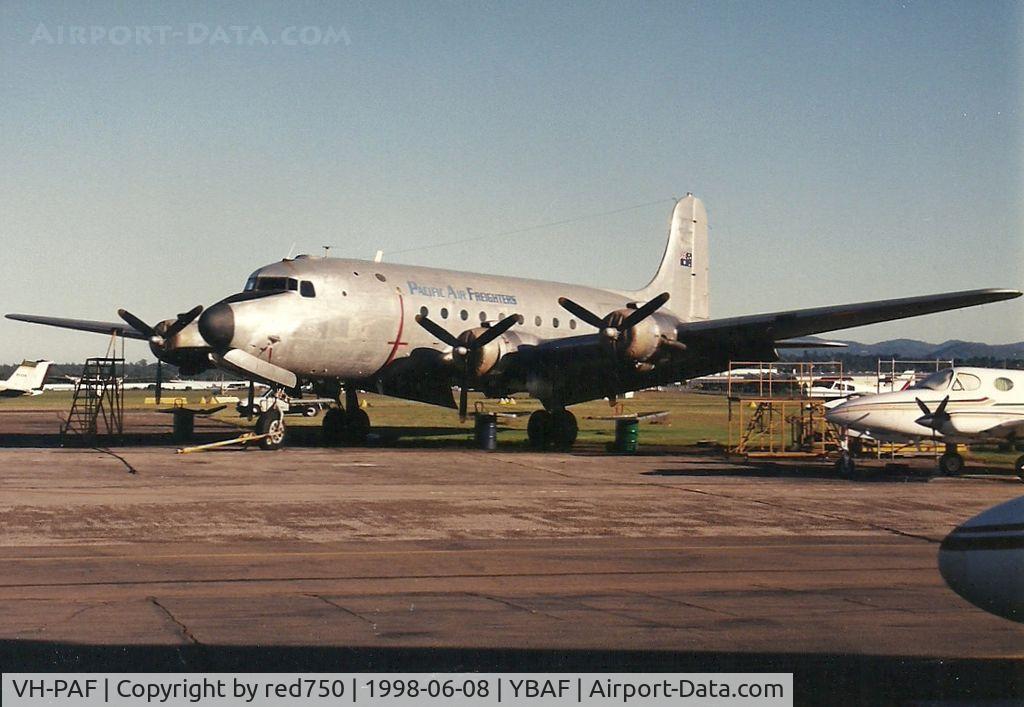 VH-PAF, 1945 Douglas C-54E-15-DO Skymaster (DC-4) C/N 27352, Retired DC-4 at Archerfield. Photographed by Edwin van Opstal, displayed with permission. Scanned from a color print.