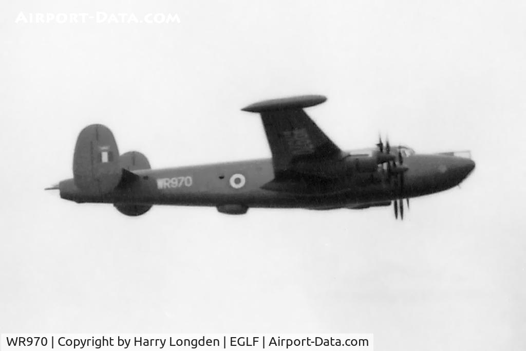 WR970, Avro 716 Shackleton MR3 C/N Not Found WR970, Avro 716 Shackleton MR3 at the Farnborough Air Show in 1955.