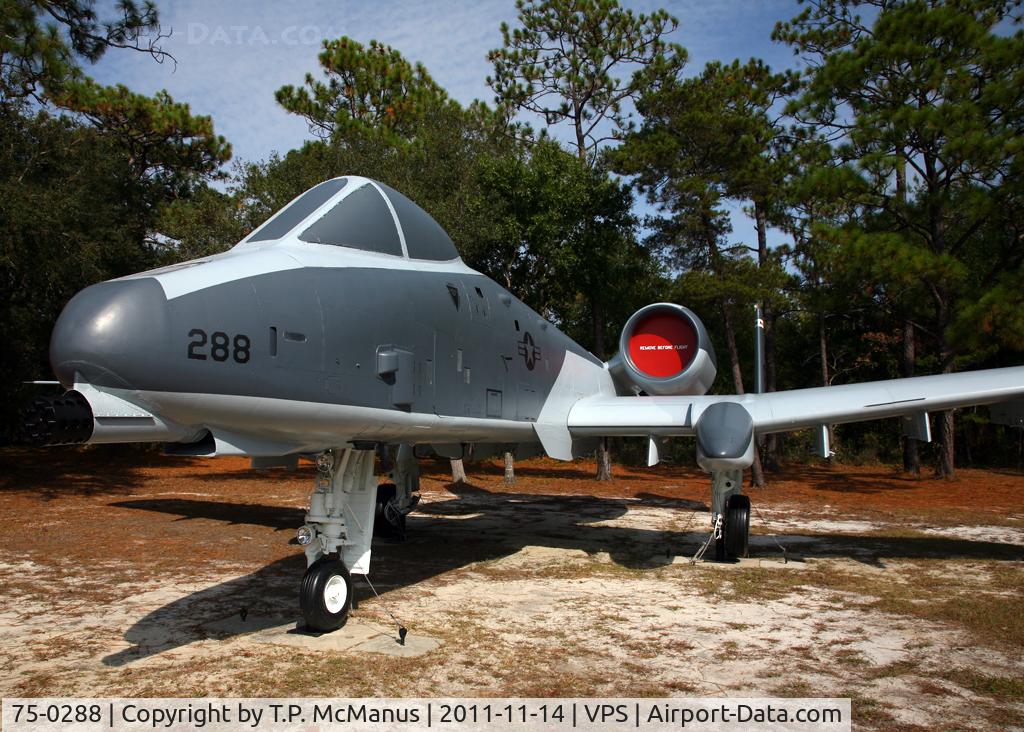 75-0288, 1975 Fairchild Republic A-10A Thunderbolt II C/N A10-0037, A/C is displaying the paint scheme and markings of the the 46th Test Squadron, Eglin AFB, restored and displayed at the USAF Armament Museum, Eglin AFB, FL.
