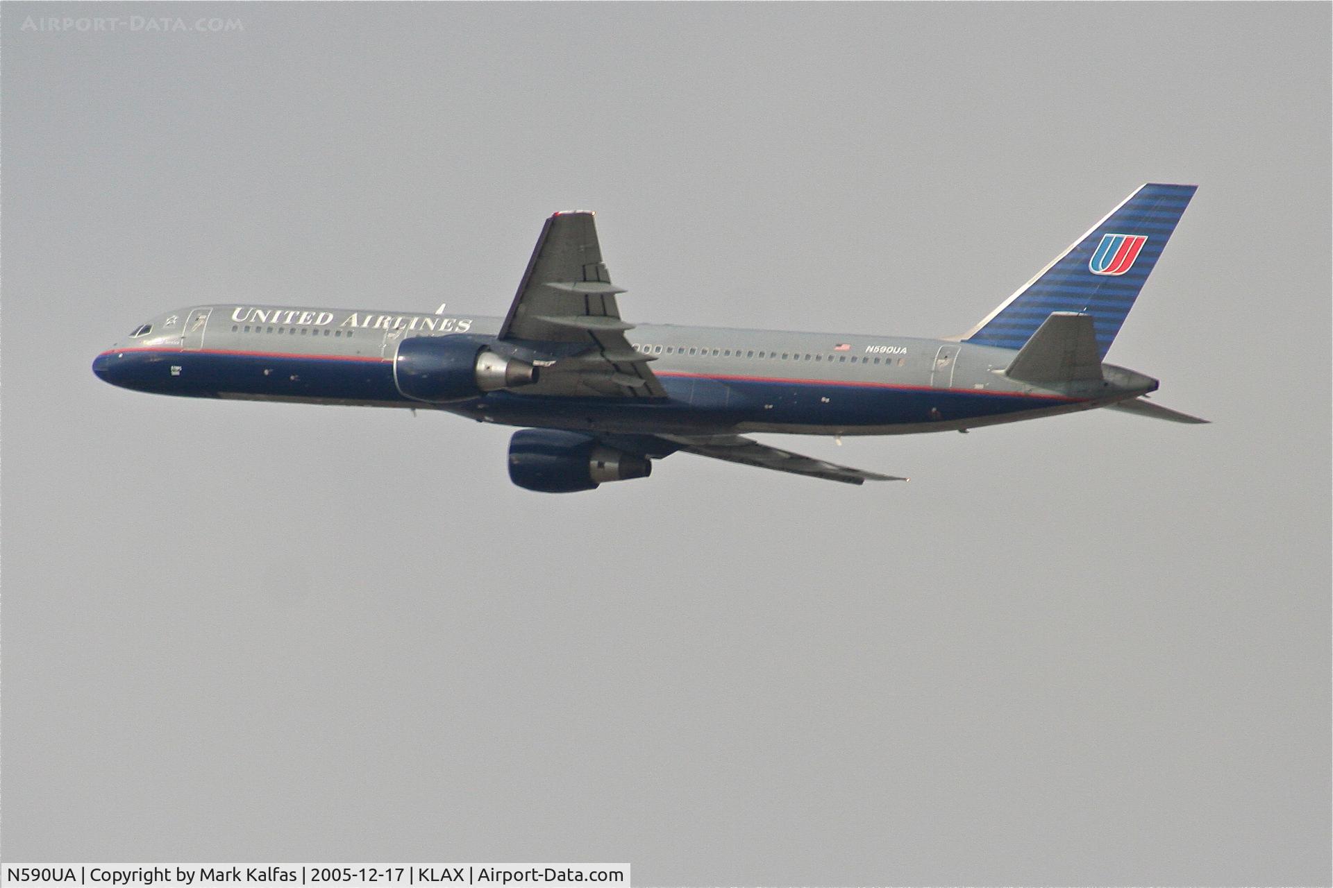 N590UA, 1997 Boeing 757-222 C/N 28708, United Airlines Boeing 757-222, N590UA departing RWY 25R LAX.