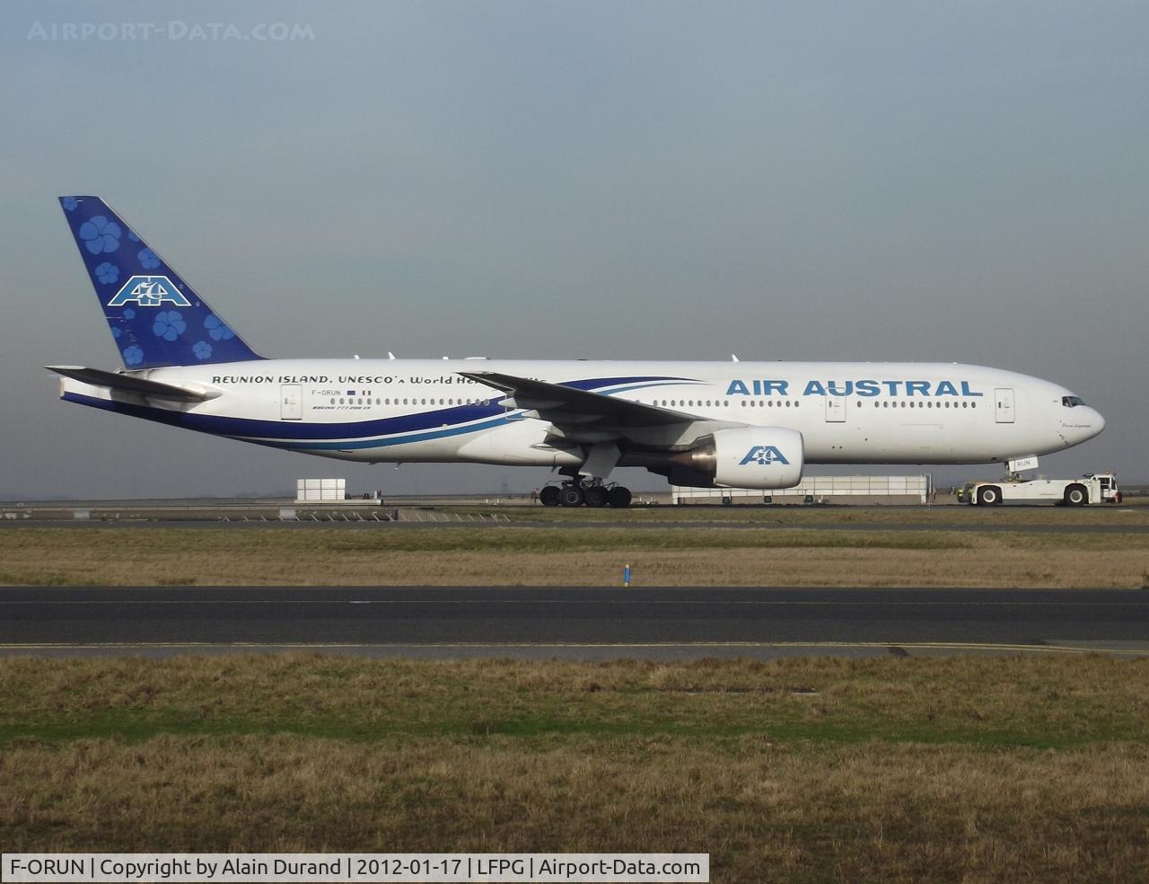 F-ORUN, 1999 Boeing 777-2Q8/ER C/N 28676, Property of ILFC, C/N 246 alia Pierre Lagourgue first served Air Europe Spa from 1999 until 2003 and then moved thousands of mile southward to the island of Réunion and keep going with Air Austral.
