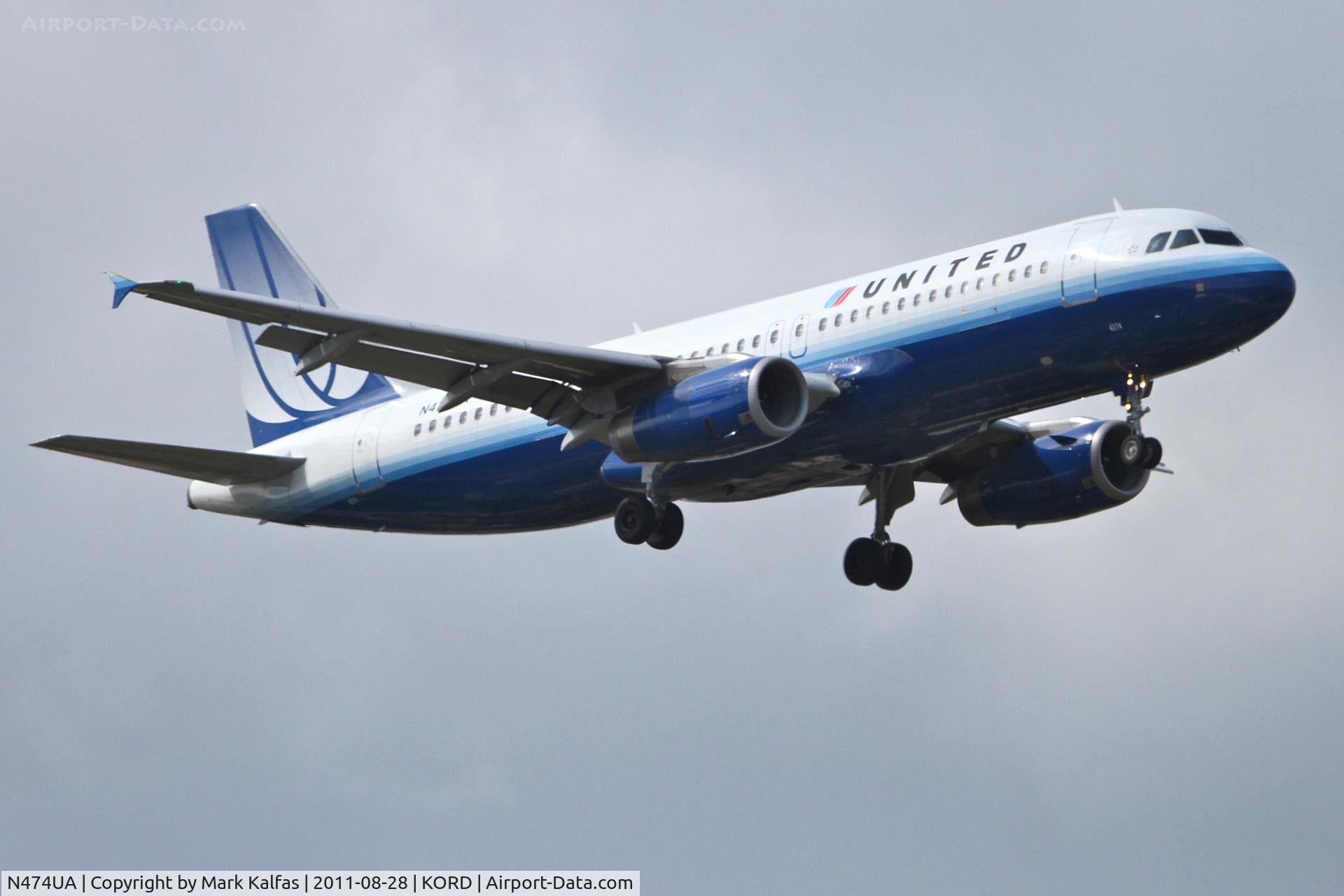 N474UA, 2001 Airbus A320-232 C/N 1475, United Airlines Airbus A320-232, N474UA on approach RWY 10 KORD.