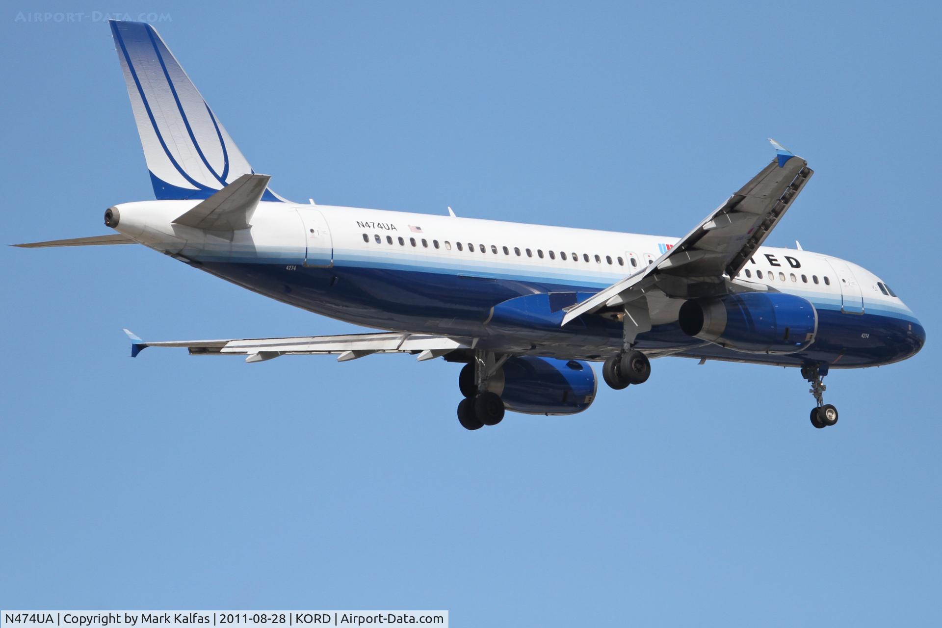 N474UA, 2001 Airbus A320-232 C/N 1475, United Airlines Airbus A320-232, N474UA on approach RWY 10 KORD.