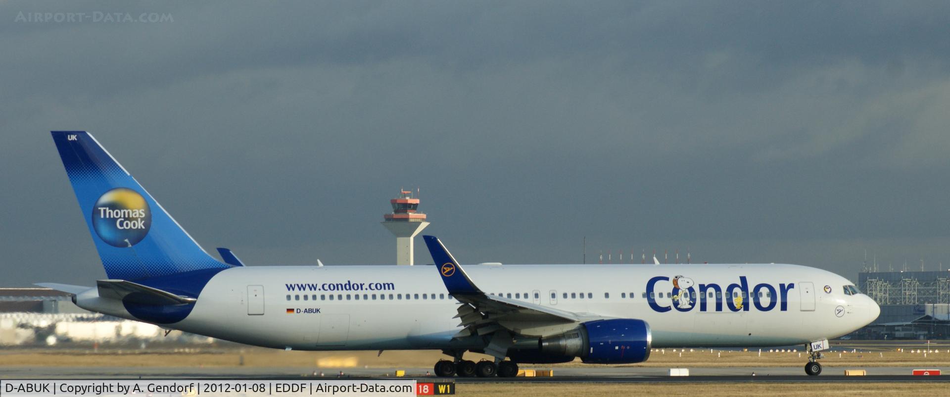 D-ABUK, 1999 Boeing 767-343/ER C/N 30009, Condor, is waiting for take off clearence at Frankfurt Int´l (EDDF)