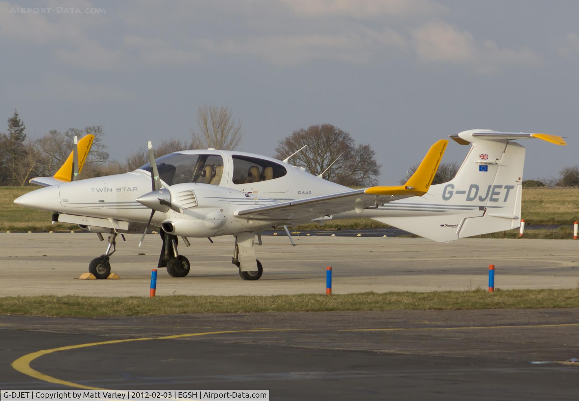 G-DJET, 2006 Diamond DA-42 Twin Star C/N 42.122, Sat on stand at Skydrift.