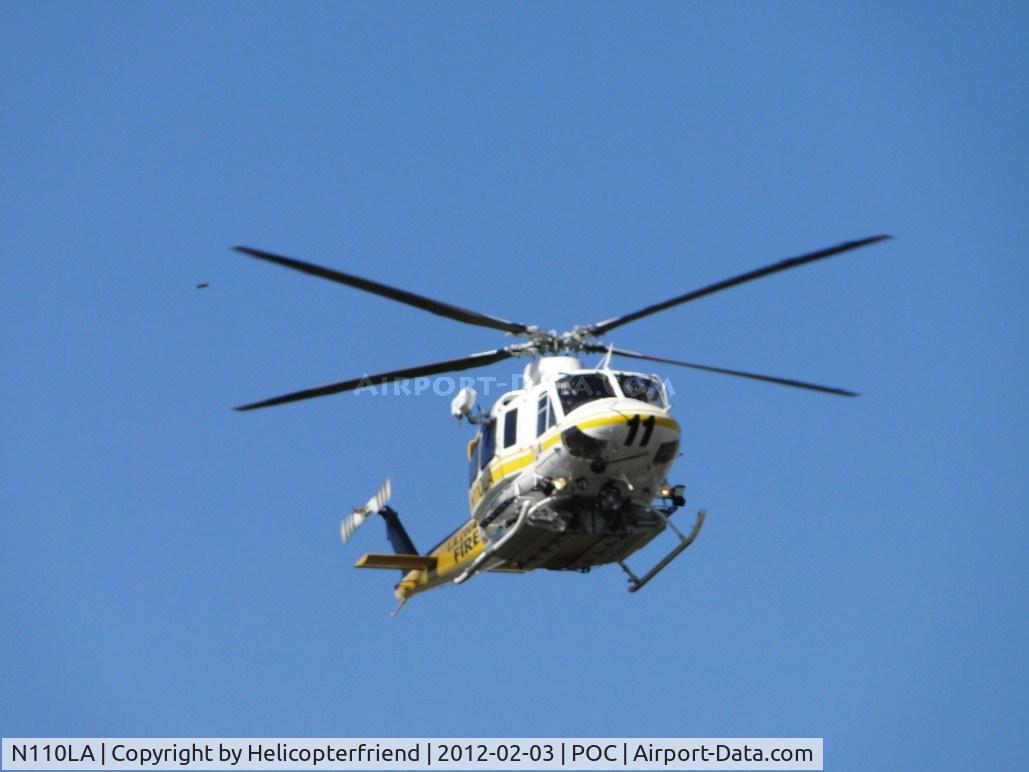 N110LA, 2005 Bell 412EP C/N 36392, Copter 11 inbound following taxiway Sierra to LA County Air Ops helipad area