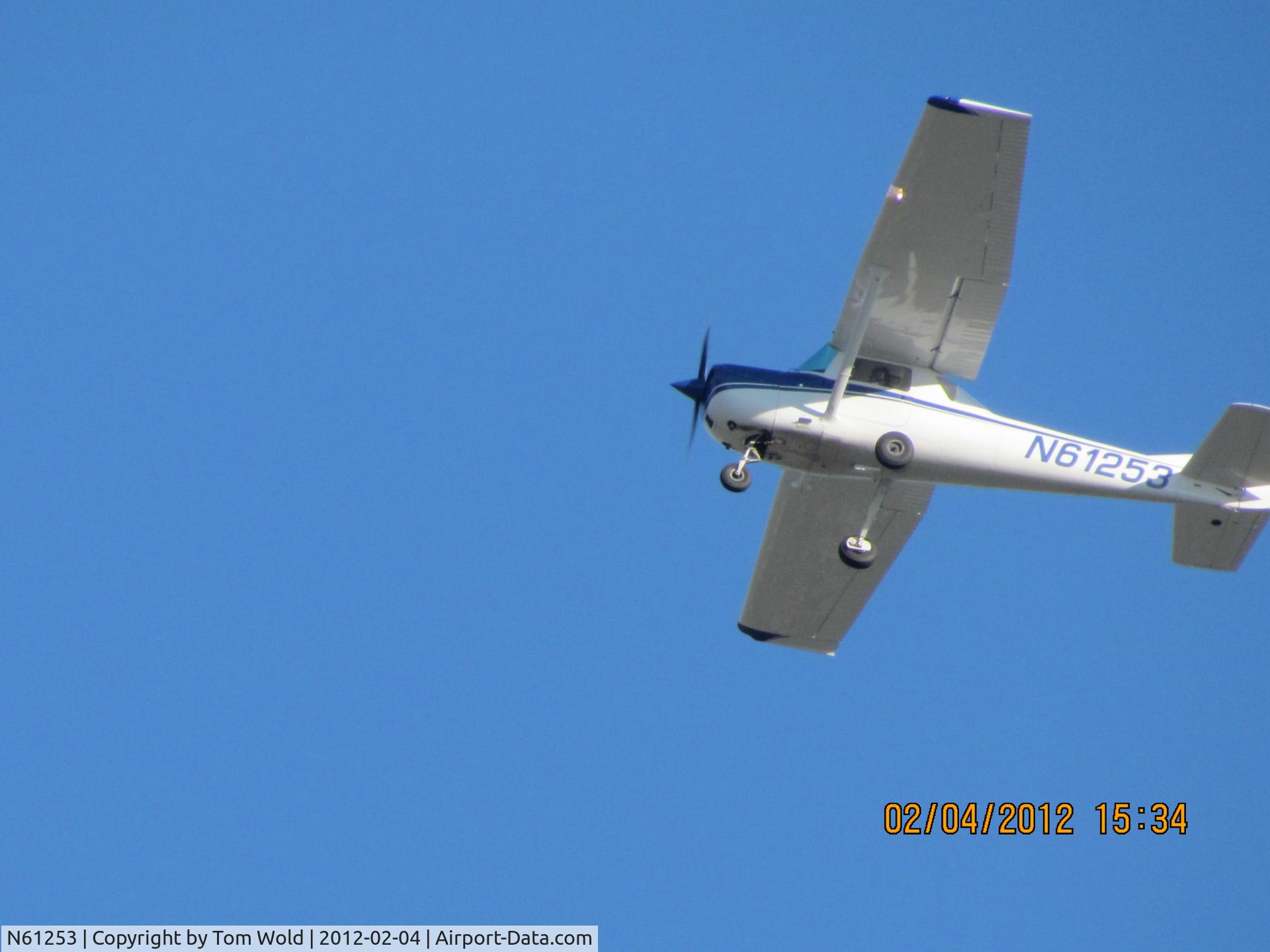N61253, 1969 Cessna 150J C/N 15070918, Took this photo of N61253 flying over the Arden Arcade area in Sacramento Ca.