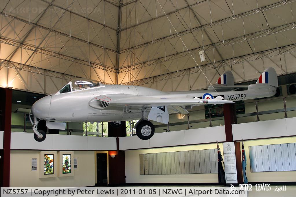 NZ5757, De Havilland DH-100 Vampire FB.5 C/N WA311, ex WA311, NZ5757, INST193. Built by English Electric. At RNZAF Museum, Wigram.