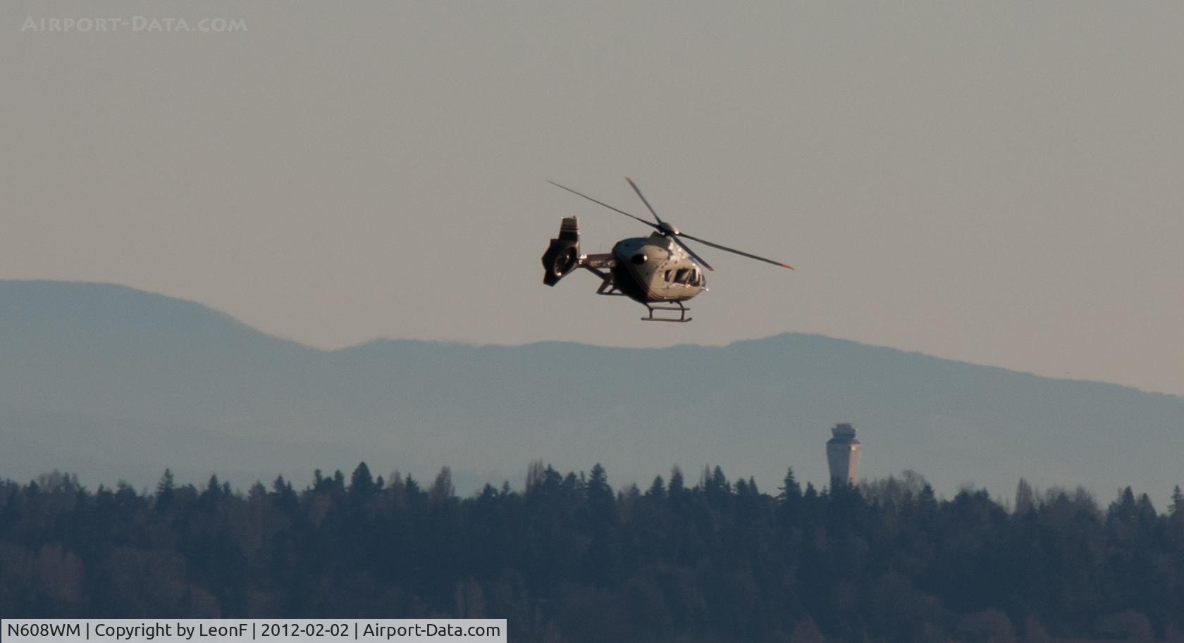 N608WM, 2007 Eurocopter EC-135P-2+ C/N 0575, From my balcony. Seattle, Wa. over Elliott Bay.
SeaTac Tower in the background.
Feb2012