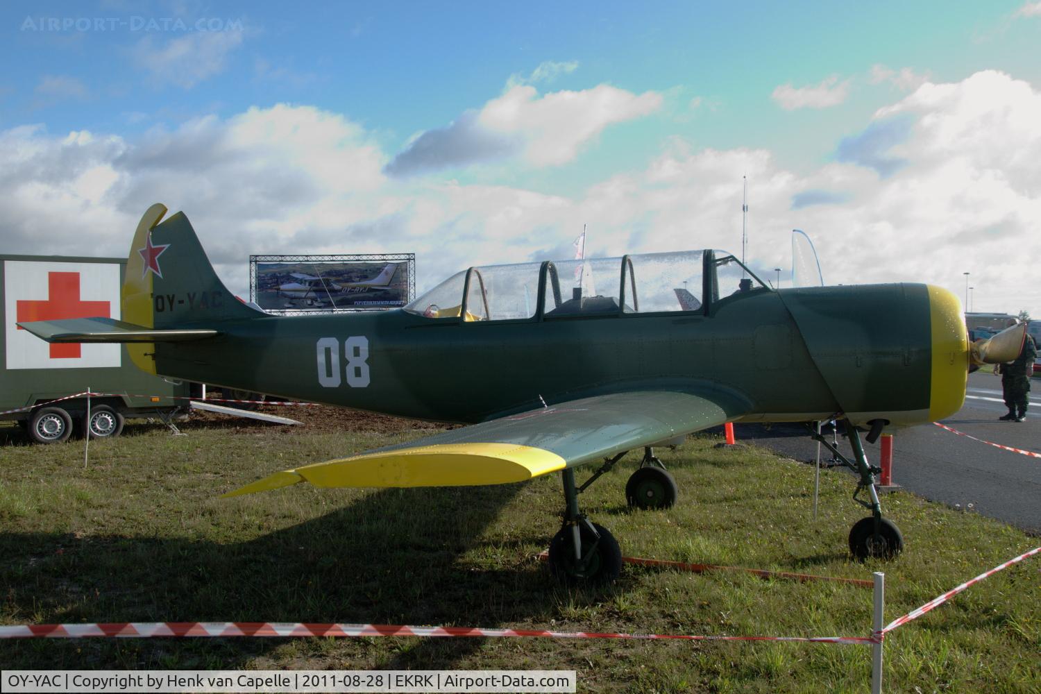 OY-YAC, 1995 Yakovlev (Aerostar) Yak-52 C/N 9511904, Aerostar built Yak-52 at Roskilde airport, Denmark.