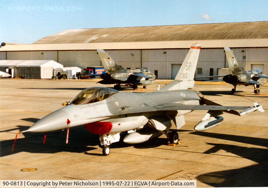90-0813, 1990 General Dynamics F-16CG Night Falcon C/N CC-13, F-16C Falcon, callsign Shack 02, of 22nd Fighter Squadron/52nd Fighter Wing based at Spangdahlem on the flight-line at the 1995 Intnl Air Tattoo at RAF Fairford.