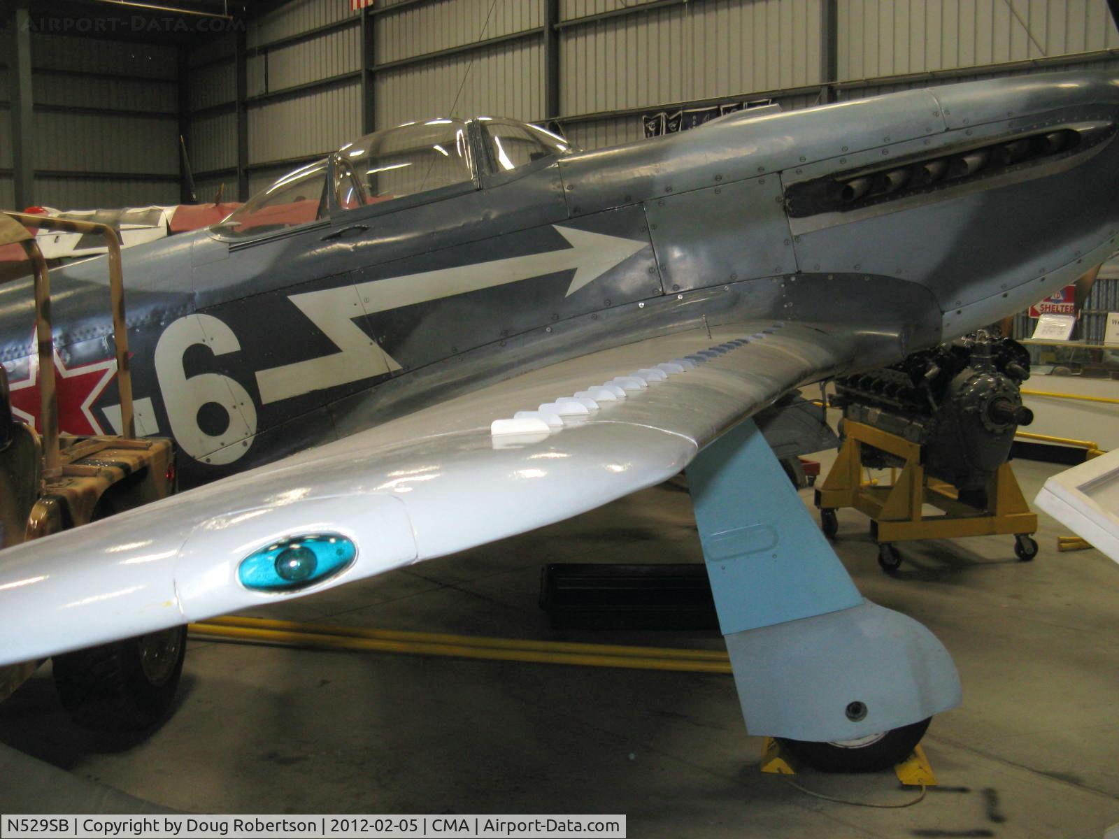 N529SB, 1945 Yakovlev Yak-3M C/N 0470104, 1945 Yakovlev YAK-3M, Klimov VK-105PF-2 V-12 1,300 Hp. Note: This is a replica with Micro vortex generators on aluminum vice original wood wings. At CAF Museum.