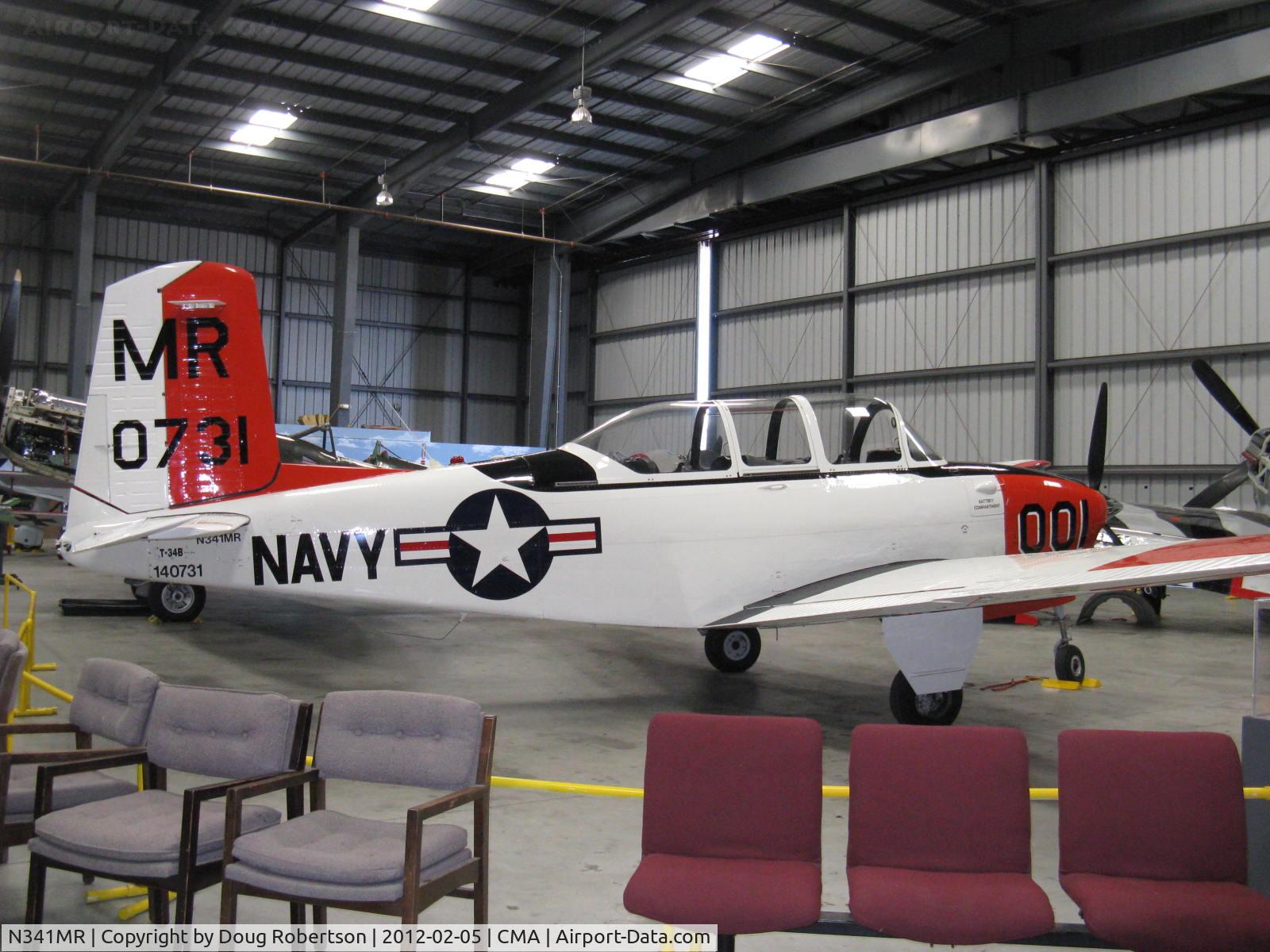 N341MR, 1955 Beech D-45 (T-34B) Mentor C/N BG-65, 1955 Beech D-45 as T-34B MENTOR, Continental IO-550B 300 Hp upgrade from original 225 Hp. At CAF Museum.