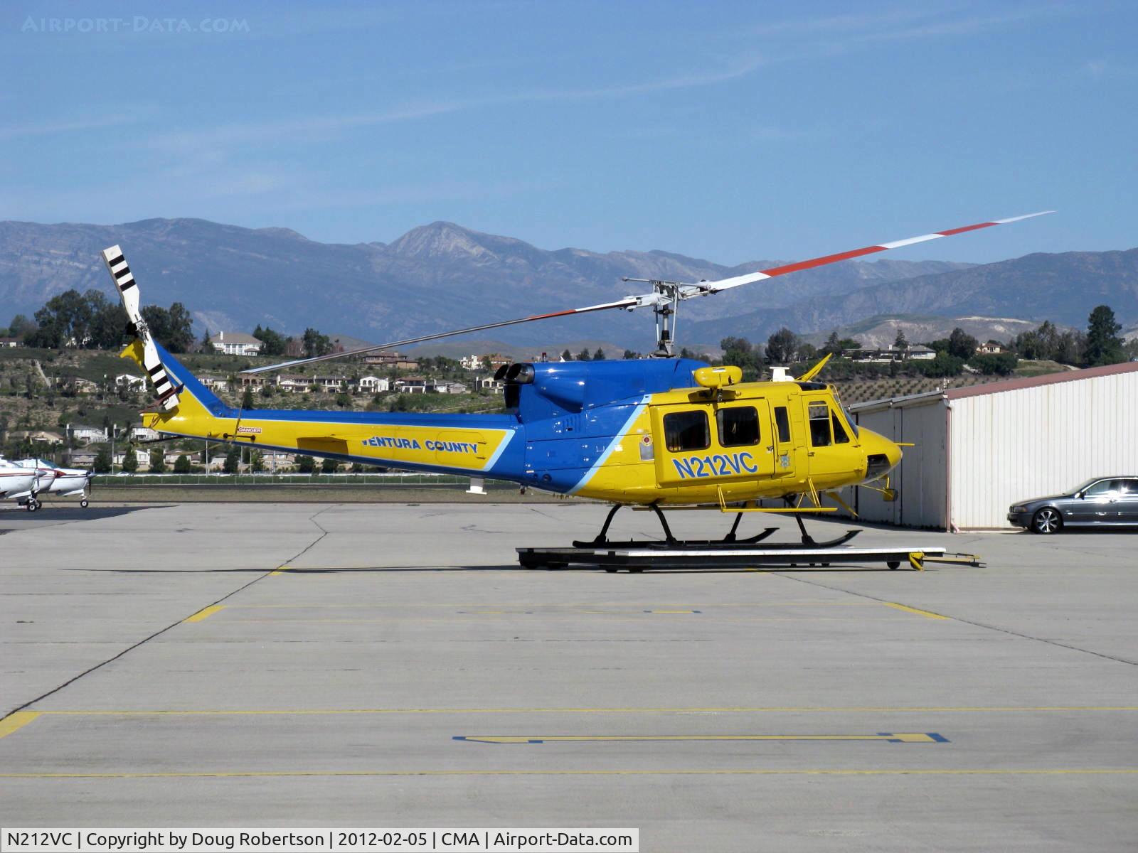N212VC, 1975 Bell 212 C/N 30693, 1975 Bell 212 TWIN-TWO-TWELVE. P&W(C) PT6T-3 Twin Pac coupled free-turbine Turboshaft 1,800 shp, of Ventura County Sheriff's Department #9 Aviation Unit on their ramp.