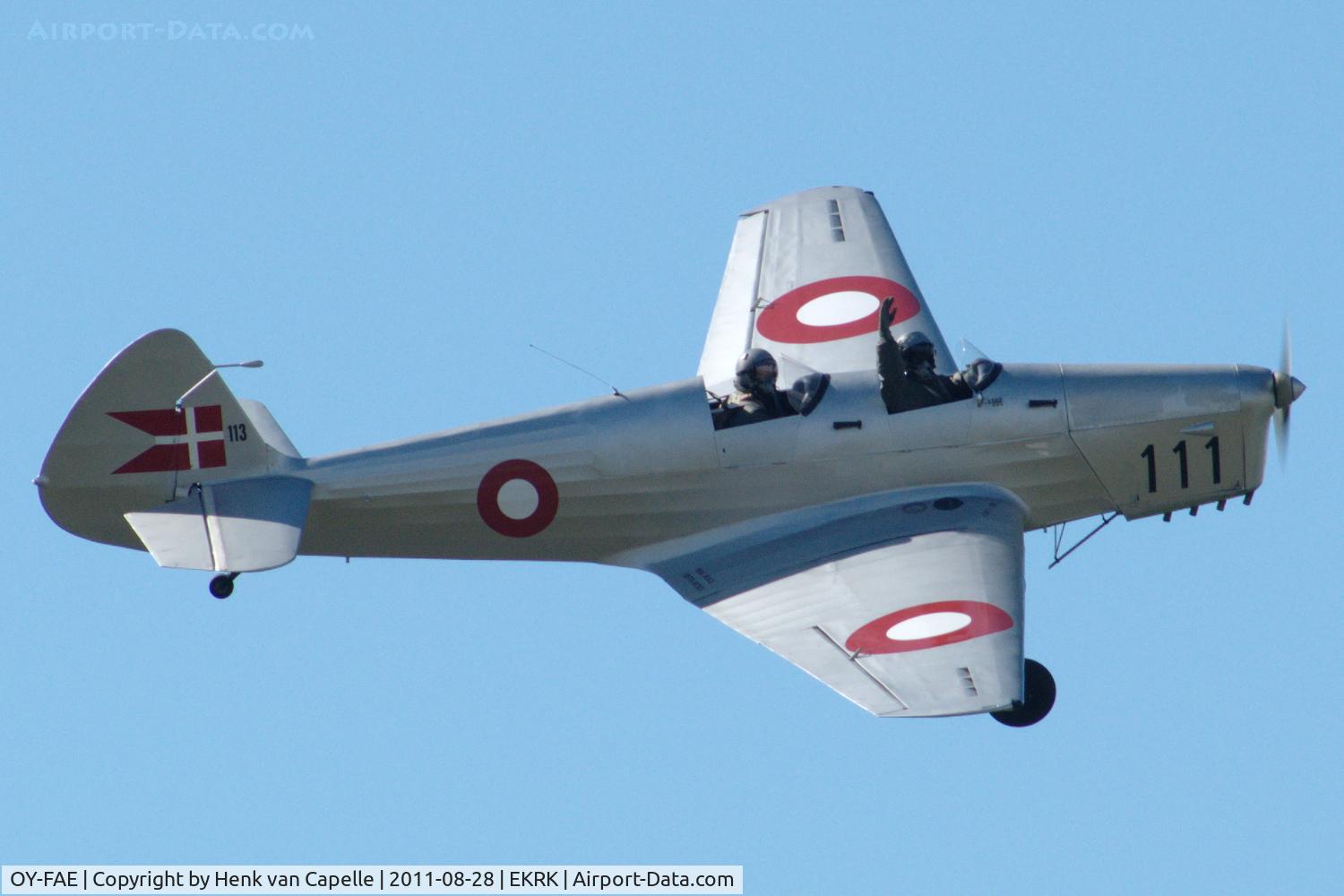 OY-FAE, 1946 SAI KZ IIT Traener C/N 119, Fly-past of a very nice KZ IIT aircaft and clearly greetings from the cockpit.