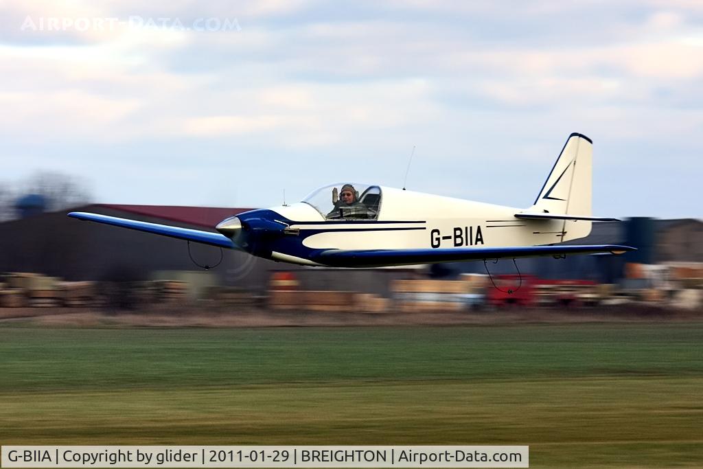 G-BIIA, 1965 Alpavia Fournier RF-3 C/N 51, A cheery wave from Chris on that departure in very gloomy conditions! 