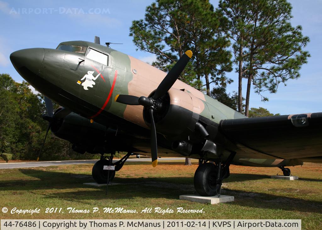 44-76486, 1944 Douglas C-47B-25-DK (R4D-7) Skytrain C/N 16070, Restored and displayed at the USAF Armament Museum, Eglin AFB, FL.  A/C is depicted as a AC-47  S/N: 43-49010,  