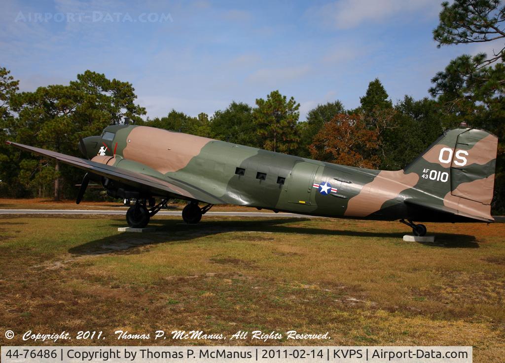 44-76486, 1944 Douglas C-47B-25-DK (R4D-7) Skytrain C/N 16070, Restored and displayed at the USAF Armament Museum, Eglin AFB, FL. A/C is depicted as a AC-47 S/N: 43-49010, 