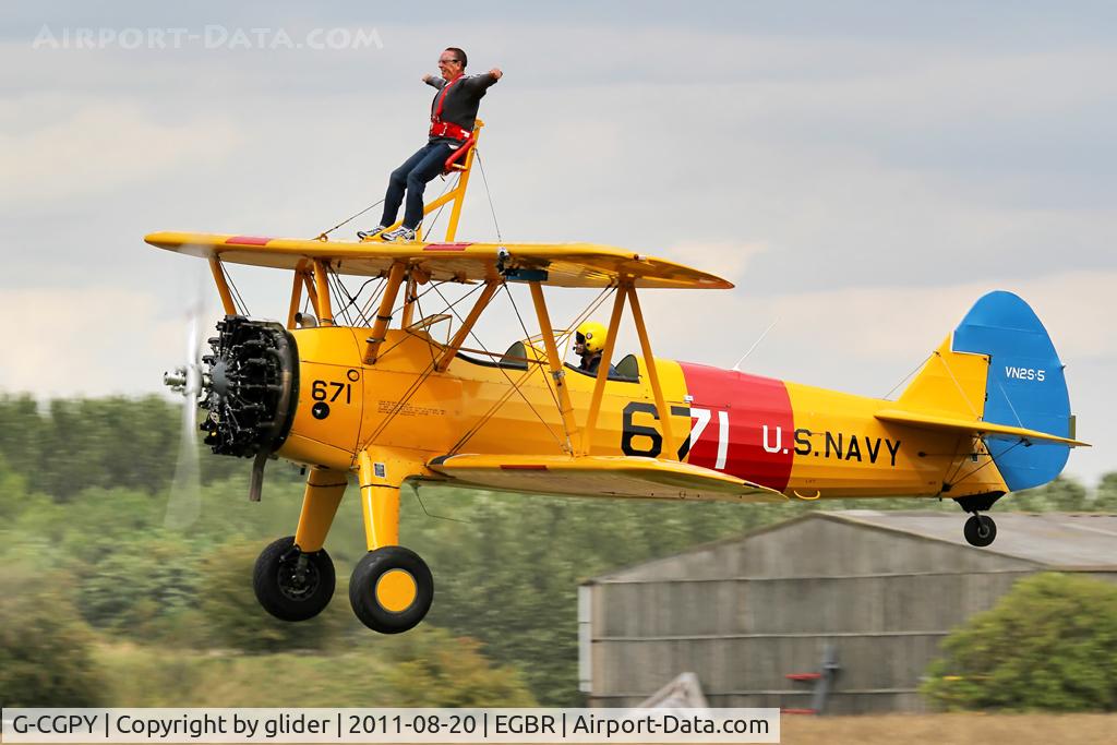 G-CGPY, 1945 Boeing E75N1 C/N 75-5303, Dave certainly enjoyed this trip despite the long wait and gloomy conditions !!