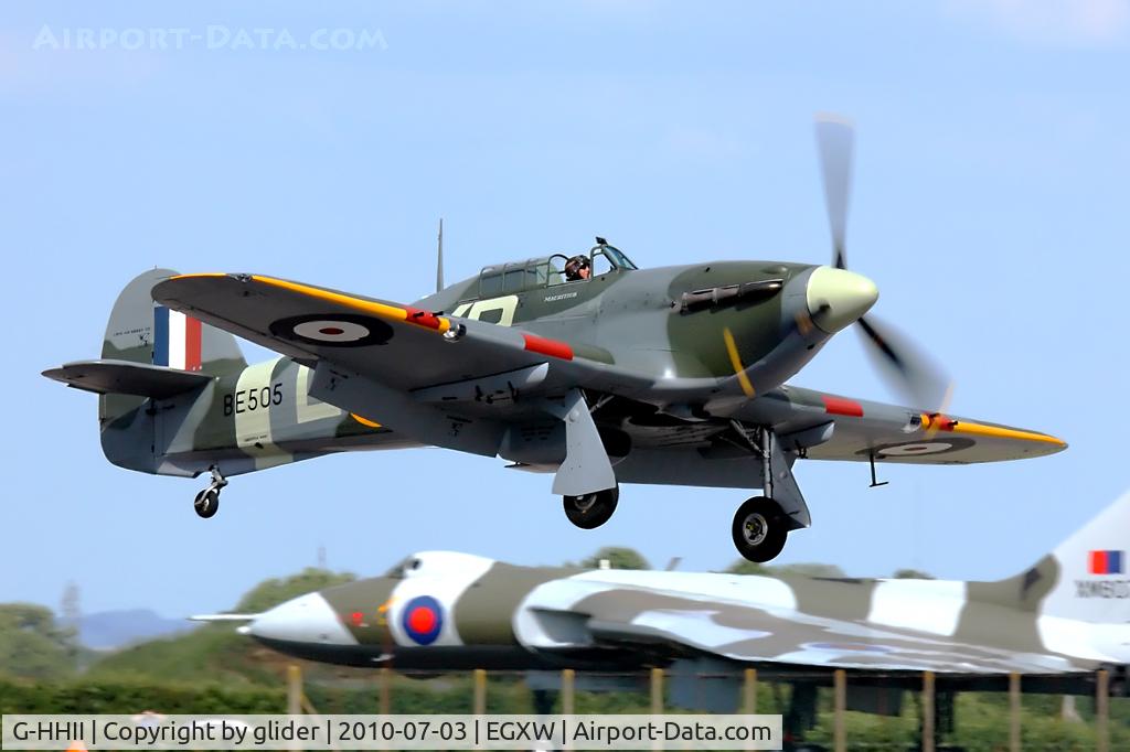 G-HHII, 1940 Hawker (CCF) Hurricane Mk2B C/N CCF/R20023, Curving fighter approach to land