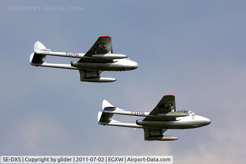 SE-DXS, 1952 De Havilland (FFA) DH-100 Vampire FB6 C/N 705, Great to see two vampires cavorting over Waddington