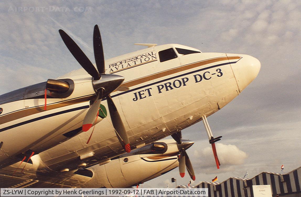 ZS-LYW, 1944 Douglas DC-3-65TP (C-47B-1-DK) C/N 14357/25802, Professional Aviation .
Farnborough Airshow Sep 1992