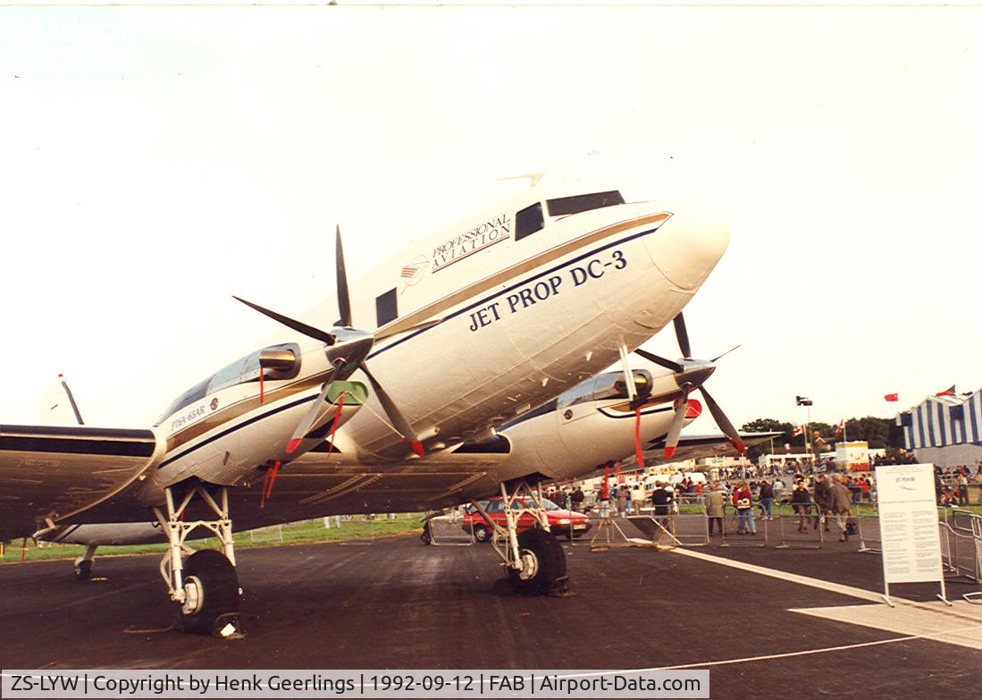 ZS-LYW, 1944 Douglas DC-3-65TP (C-47B-1-DK) C/N 14357/25802, Professional Aviation .
Farnborough Airshow Sep 1992
