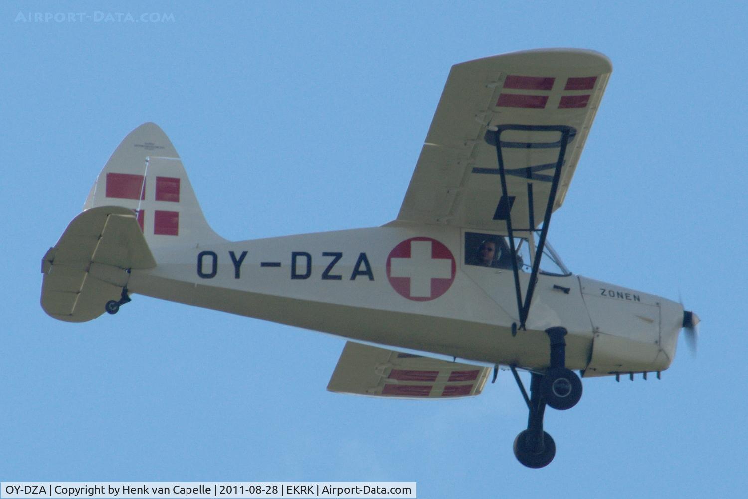 OY-DZA, 1946 SAI KZ III U-3 C/N 66, Flypast of a Danish built vintage ambulance aircraft, KZ III U3, at Roskilde airport, Denmark.