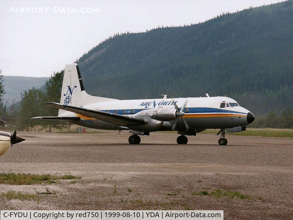 C-FYDU, 1970 Hawker Siddeley HS.748 Series 2A C/N 1694, Photograph by Edwin van Opstal with permission. Scanned from a color print. Taken at Dawson City, Yukon, Canada.