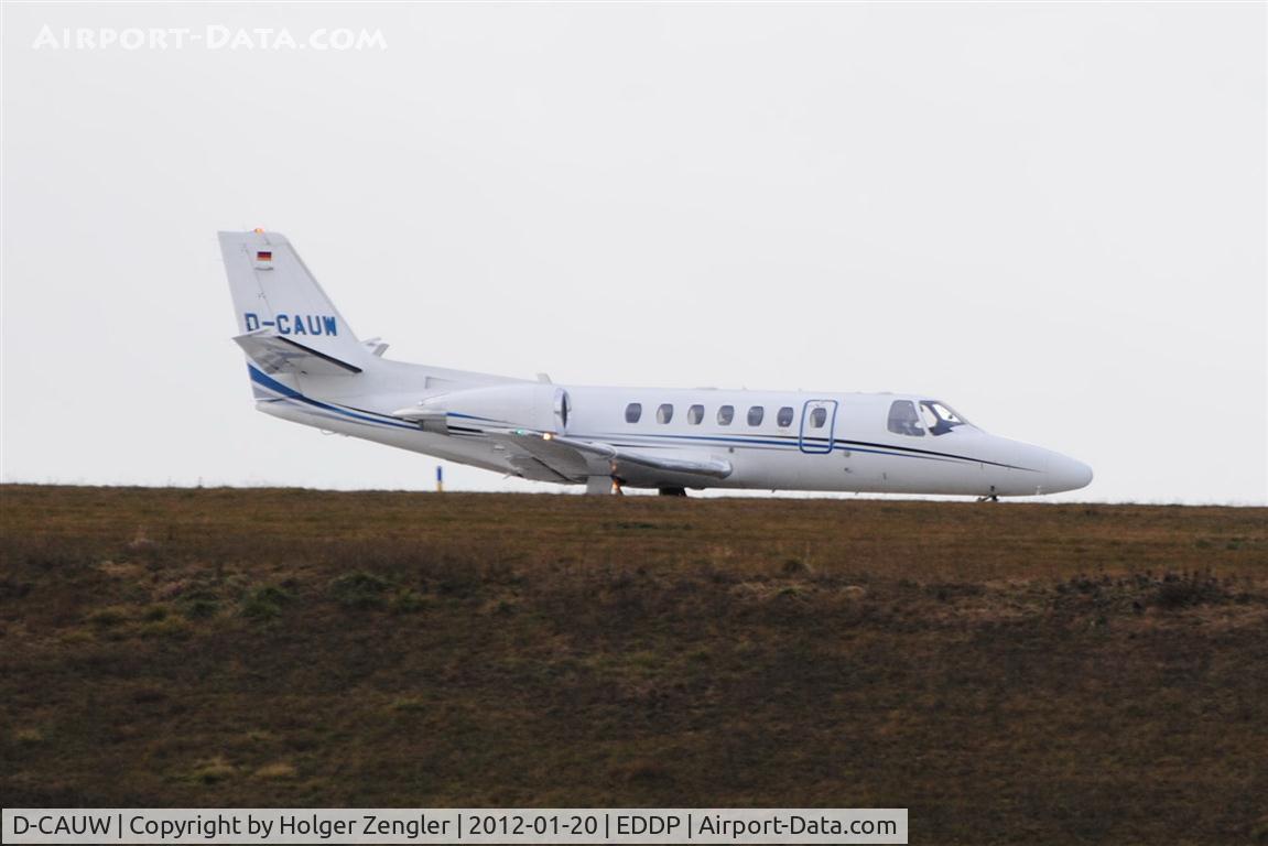 D-CAUW, 2001 Cessna 560 Citation Encore C/N 560-0578, Leaving LEJ via taxiway November.....