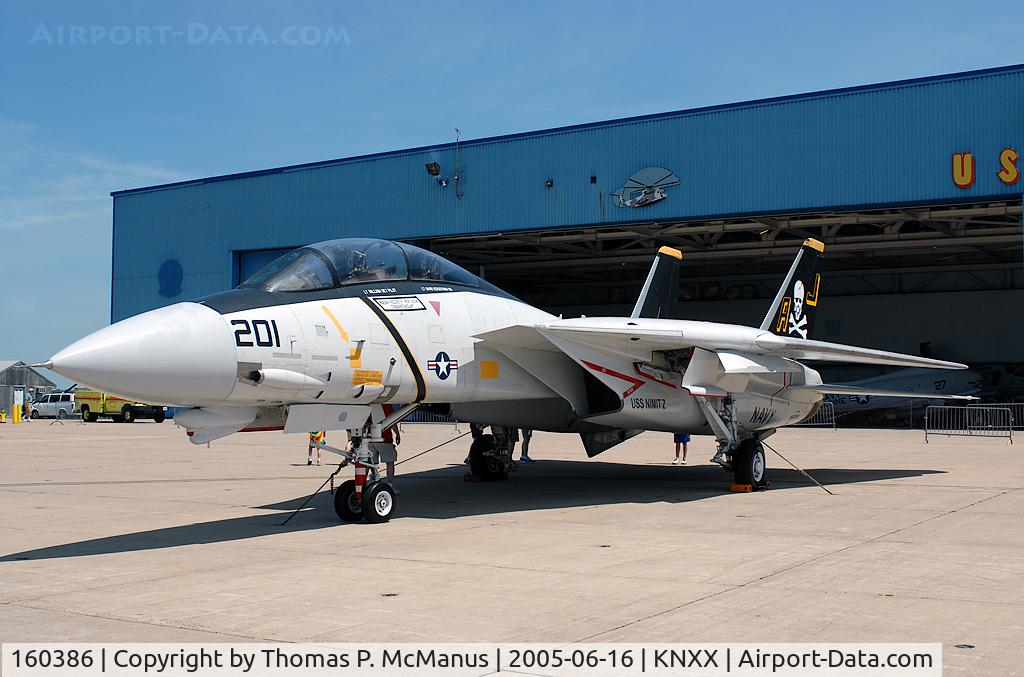 160386, Grumman F-14A Tomcat C/N 242, A/C has been restored displaying the markings of Fighting Sqdn 84 (VF-84, The Jolly Rogers) from NAS Oceana. It was restored by the Delaware Valley Historical Aircraft Assn, NAS Willow Grove (KNXX), PA.  It was displayed at KNXX until September,2011, as w