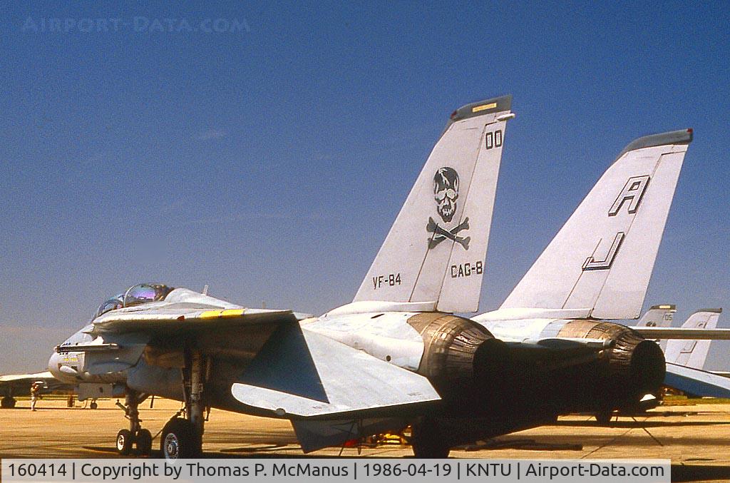 160414, Grumman F-14A Tomcat C/N 270, Low visibility paint scheme.  Photographed on the VF-84 flight line, NAS Oceana, VA,.