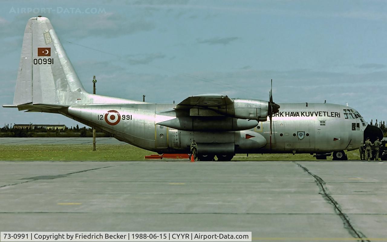 73-0991, 1973 Lockheed C-130E Hercules C/N 382-4524, transient at Goose Bay