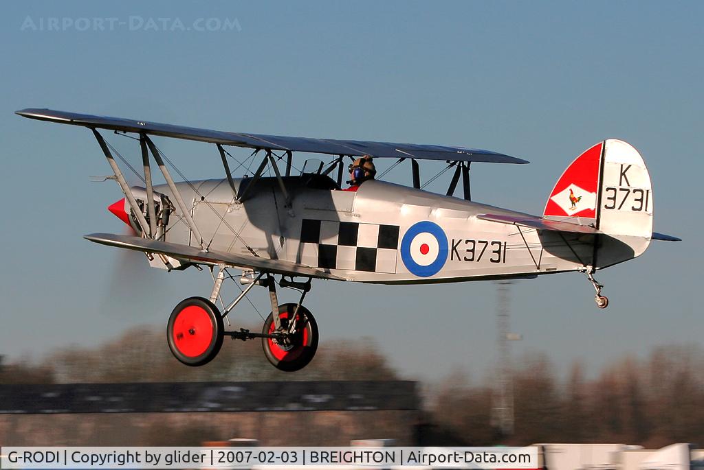 G-RODI, 1986 Isaacs Fury II C/N PFA 011-10130, 43 Sqdn colours complete with Fighting Cock!!  Brilliant..