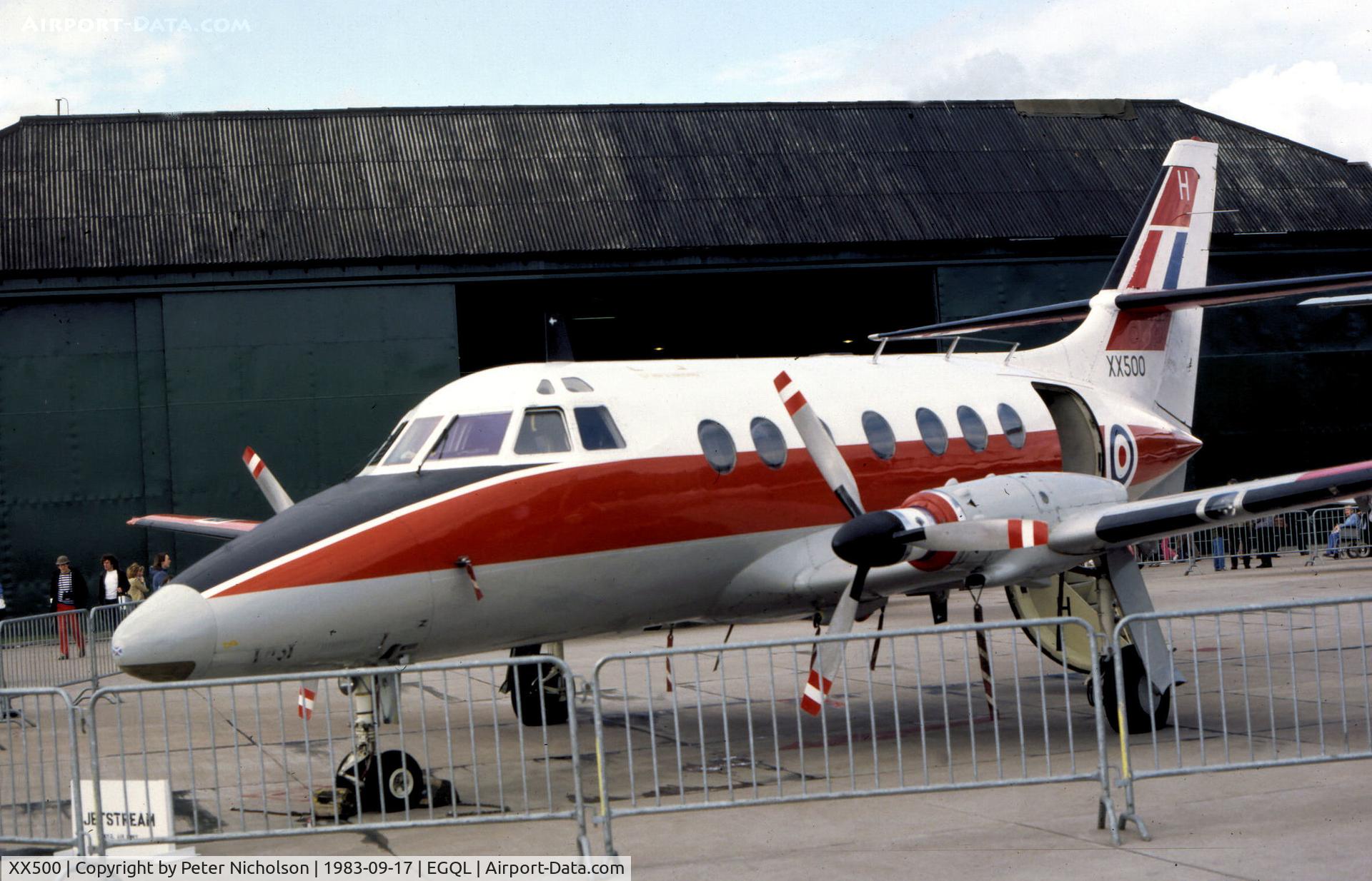 XX500, 1976 Scottish Aviation HP-137 Jetstream T.1 C/N 426, Jetstream T.1 of 6 Flying Training School at RAF Finningley on display at the 1983 RAF Leuchars Airshow.