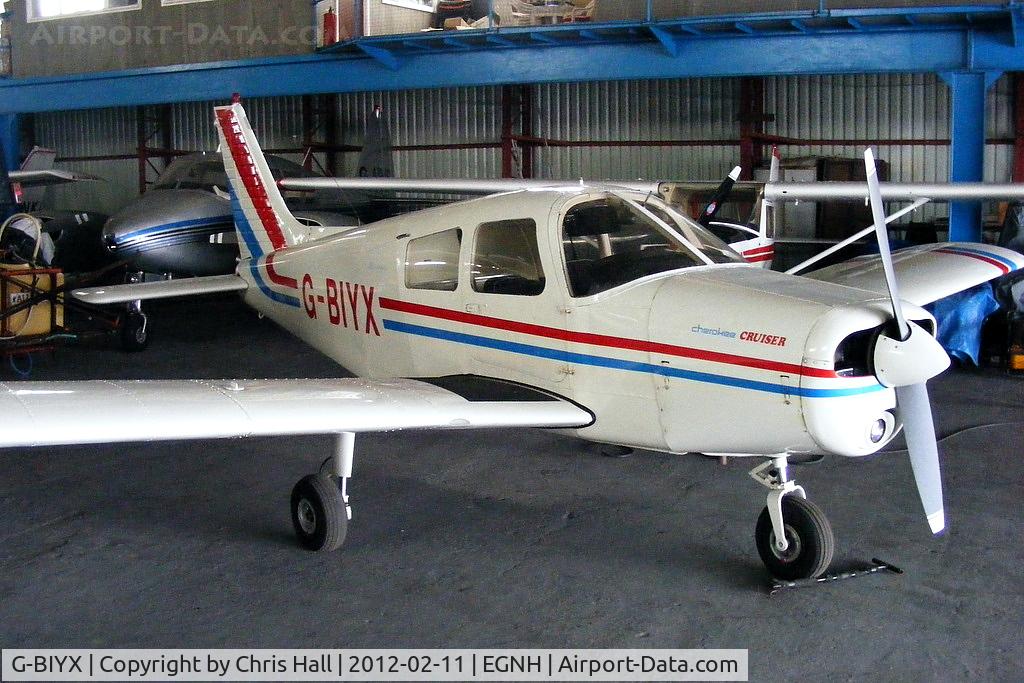 G-BIYX, 1975 Piper PA-28-140 Cherokee Cruiser C/N 28-7625064, inside the Blackpool Air Centre hangar