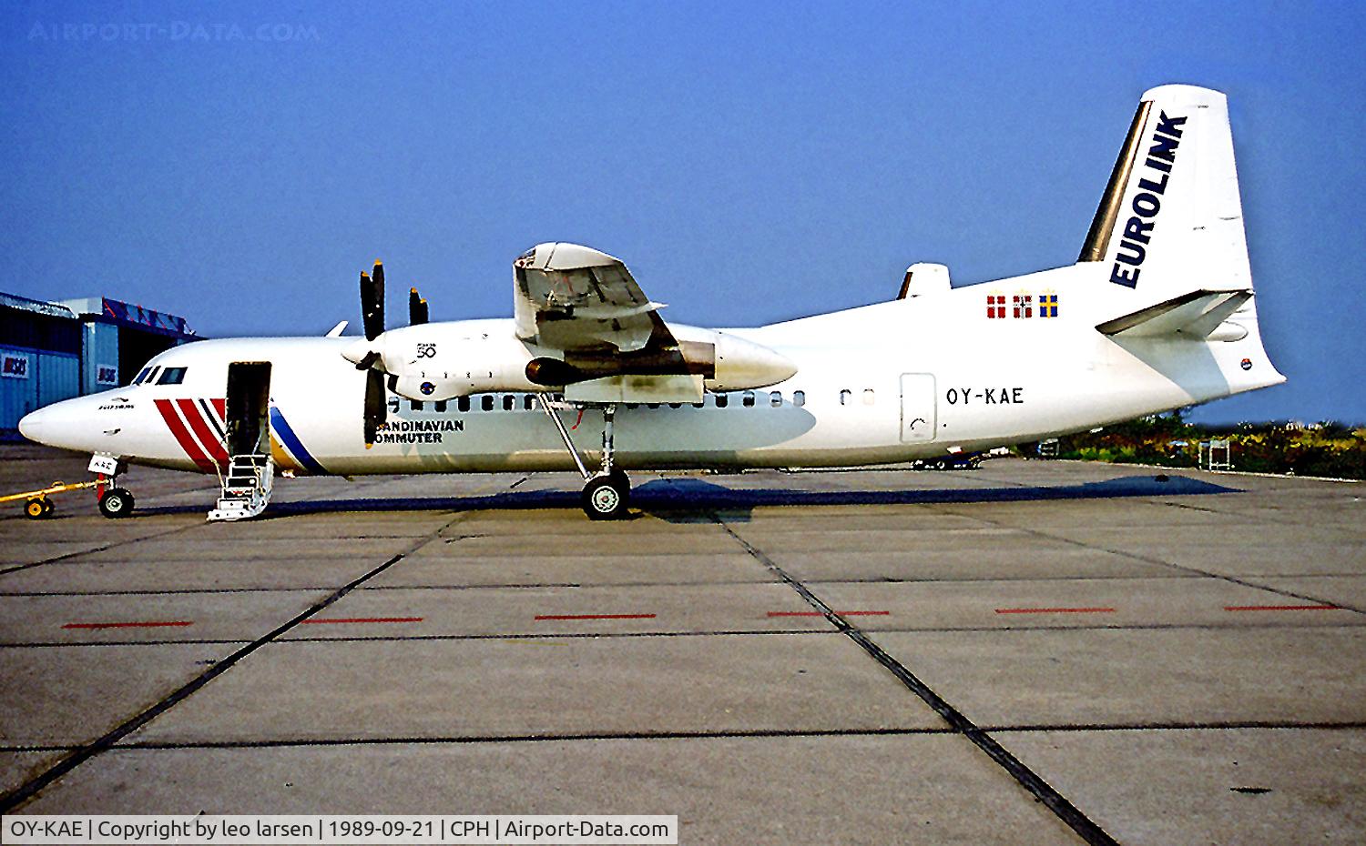 OY-KAE, 1989 Fokker 50 C/N 20162, Copenhagen Kastrup 21.9.89