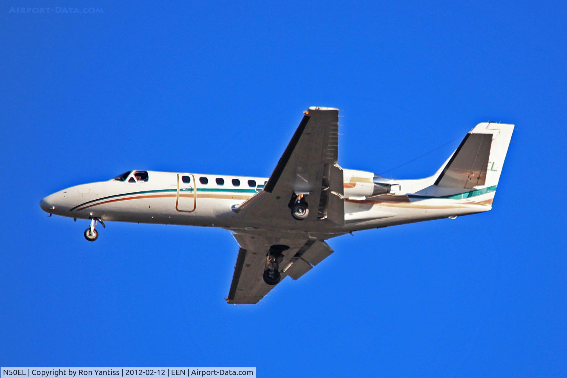 N50EL, 1989 Cessna 560 Citation V C/N 5600036, Short final on the ILS, runway 02, Dillant-Hopkins Airport, Keene, NH