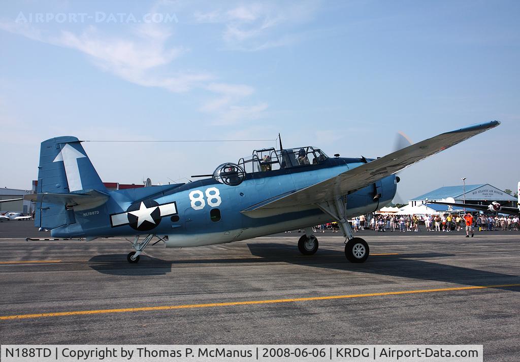 N188TD, 1945 Grumman TBM-3 Avenger C/N 53522, On 07 March 2009, while taking off from Millville, NJ airport (KMIV), the left wing ofthis A/C caught fire.  The pilot immediately returned to the airport, successfu8lly landed the now fully engulfed A/C, and effected a sussess departure.  The pilot exper