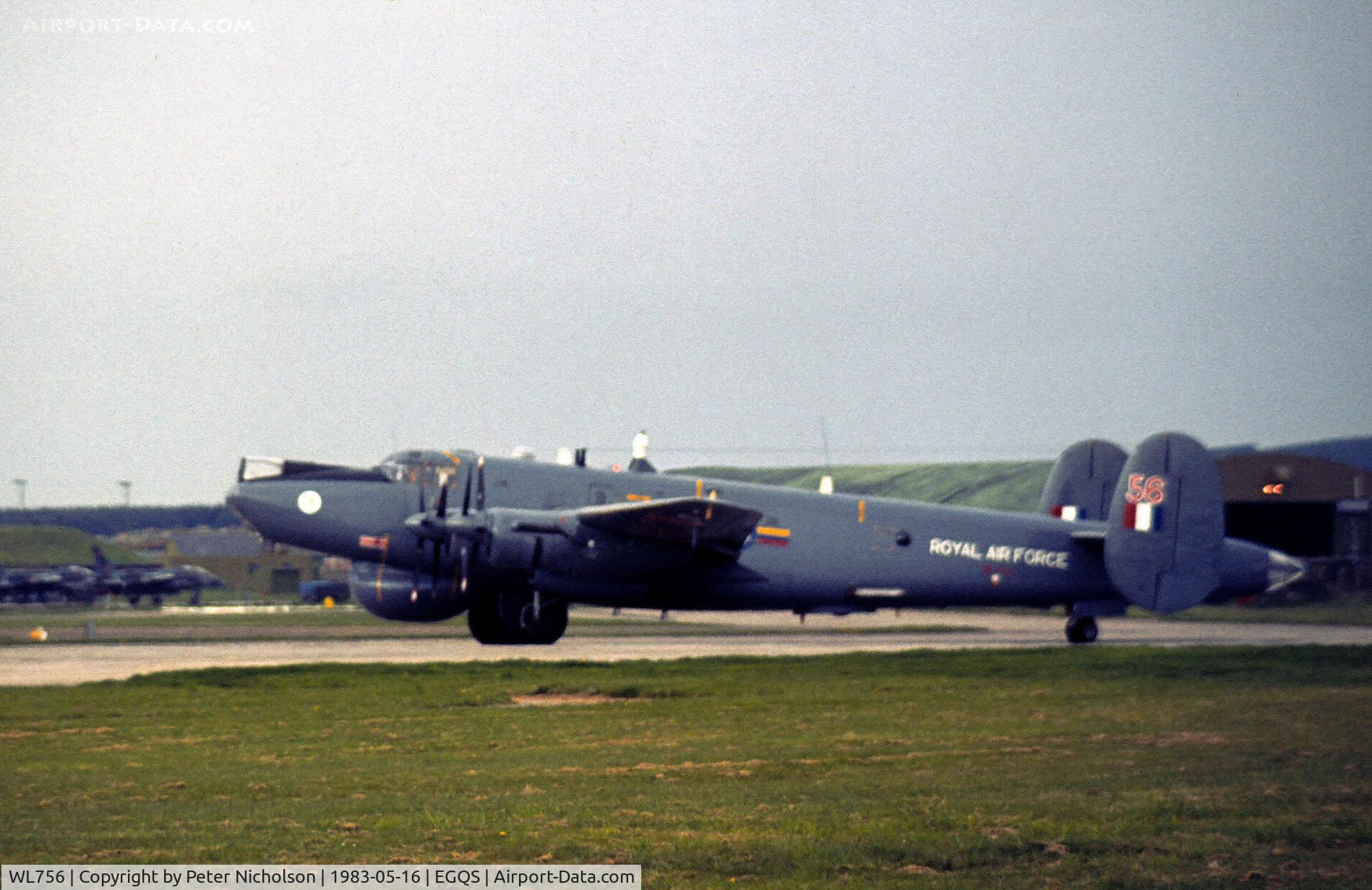 WL756, 1953 Avro 716 Shackleton AEW.2 C/N R3/696/239002, Shackleton AEW.2 named Mr Rusty of 8 Squadron at RAF Lossiemouth joining the active runway in May 1983.