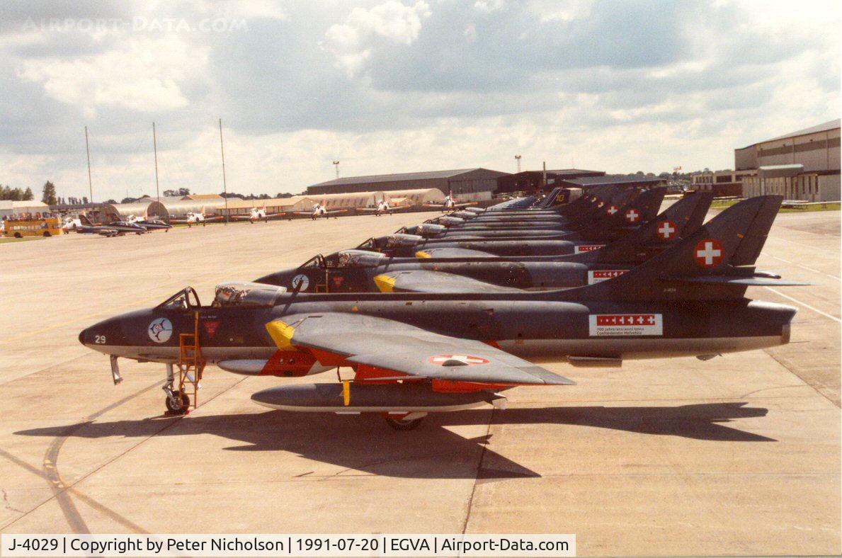 J-4029, Hawker Hunter F.58 C/N 41H-697396, Hunter F.58 of the Patrouille Suisse aerobatic display team on the flight-line at the 1991 Intnl Air Tattoo at RAF Fairford.