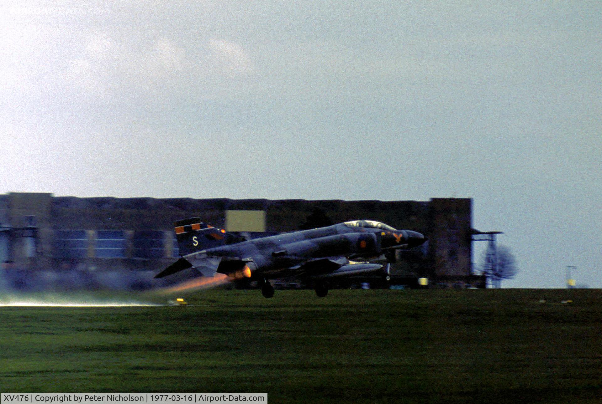 XV476, 1969 McDonnell Douglas Phantom FGR2 C/N 3321, Phantom FGR.2 of 23 Squadron departing RAF Wattisham in March 1977.