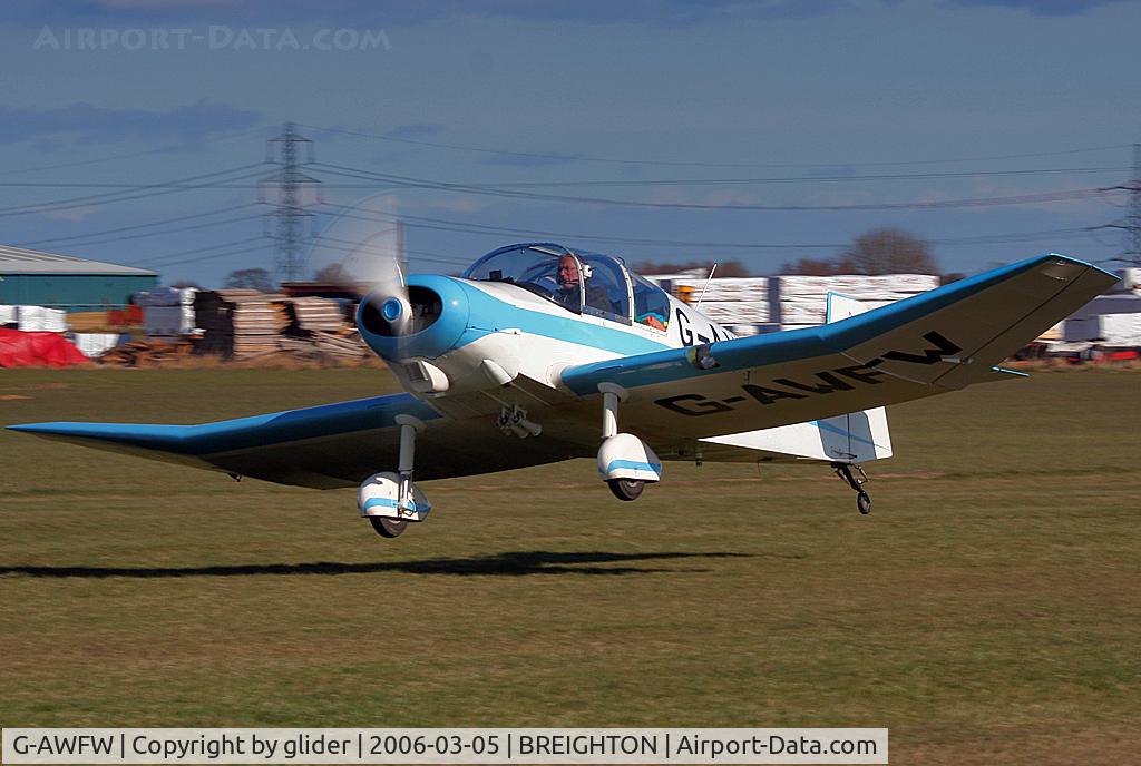 G-AWFW, 1957 SAN Jodel D-117 C/N 599, Thought the wing dip into the fierce crosswind was a bit too enthusiastic and close to terra firma!!!