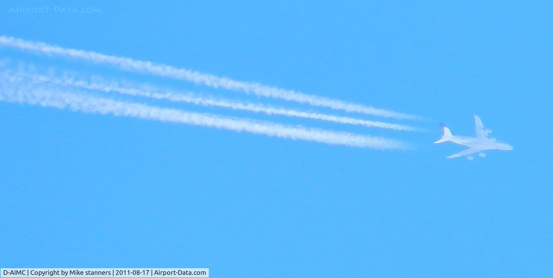 D-AIMC, 2010 Airbus A380-841 C/N 044, Lufthansa A380-800 Over flying my house in galashiels,Scotland, on flight DLH400 FRA-JFK
