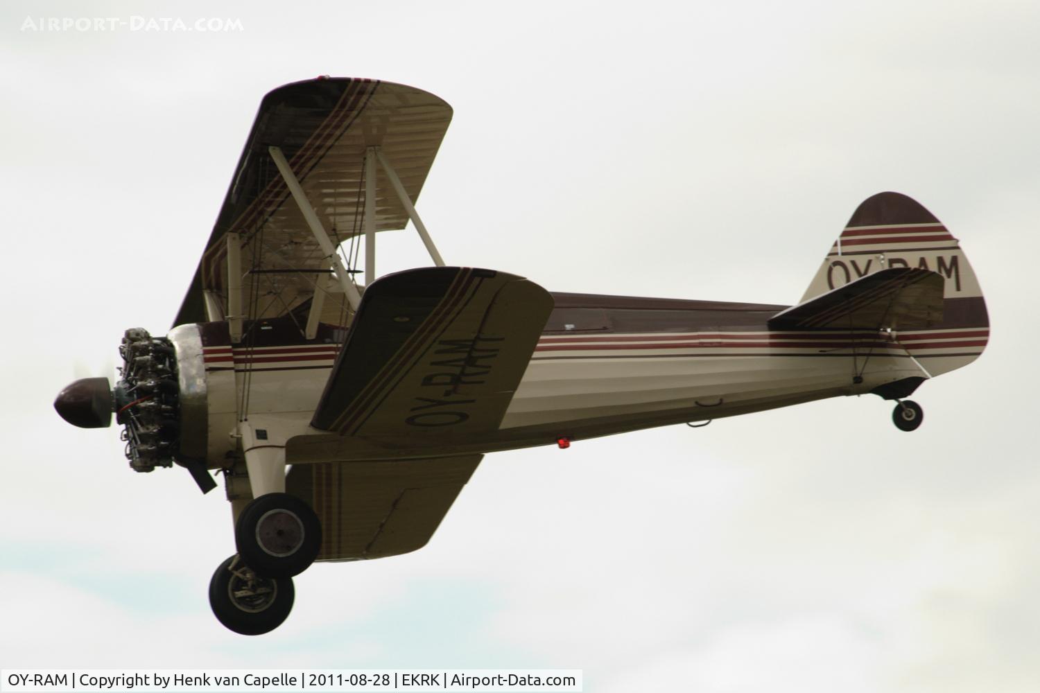 OY-RAM, 1941 Boeing PT-17 Kaydet (A75N1) C/N 75-2186, Fly-past of a Stearman at Roskilde airport, Denmark.