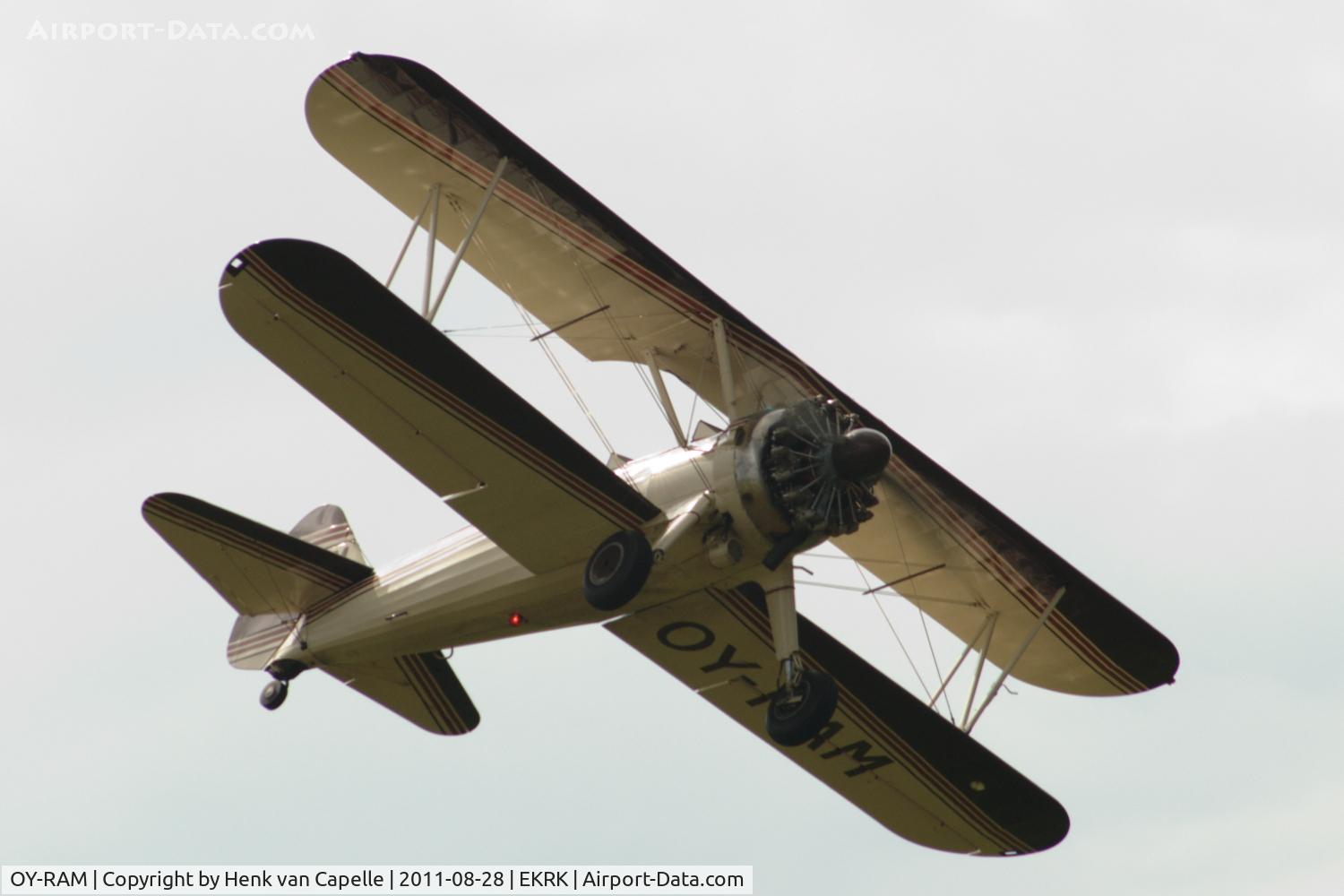 OY-RAM, 1941 Boeing PT-17 Kaydet (A75N1) C/N 75-2186, Fly-past of a Stearman at Roskilde airport, Denmark.